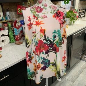 Chico’s Reversible Blouse Sleeveless Tropical Floral Print XL New Without Tags